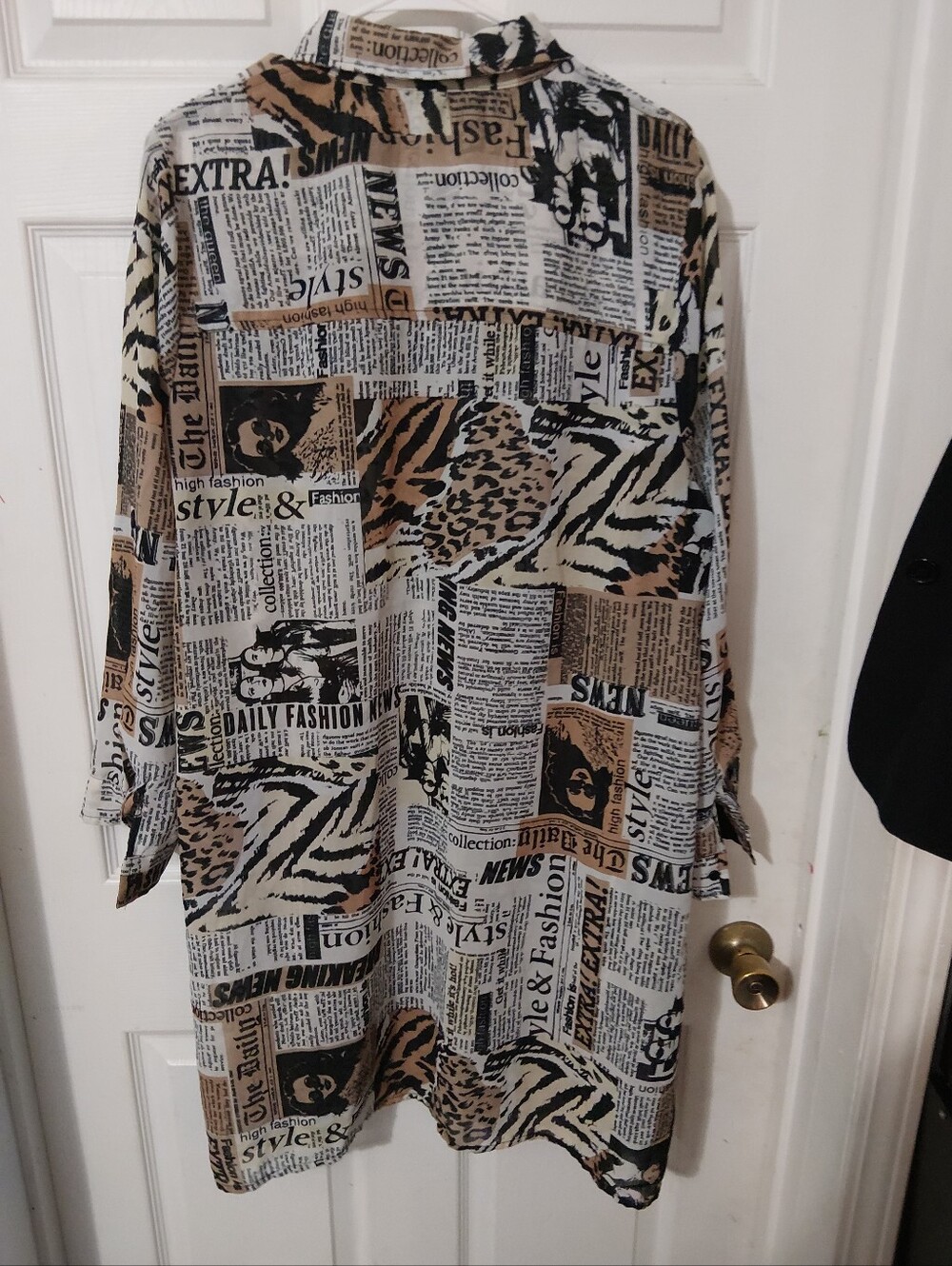 Live 4 Truth Newspaper & Animal Print Button-Front Shirt in Black, White & Brown - Picture 3 of 3